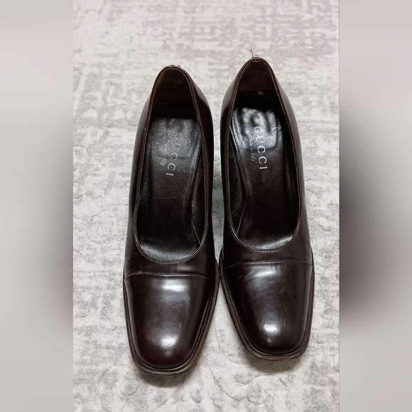 Gucci Square Toe Block heel Brown Leather Women's Size 6 - Picture 1 of 15